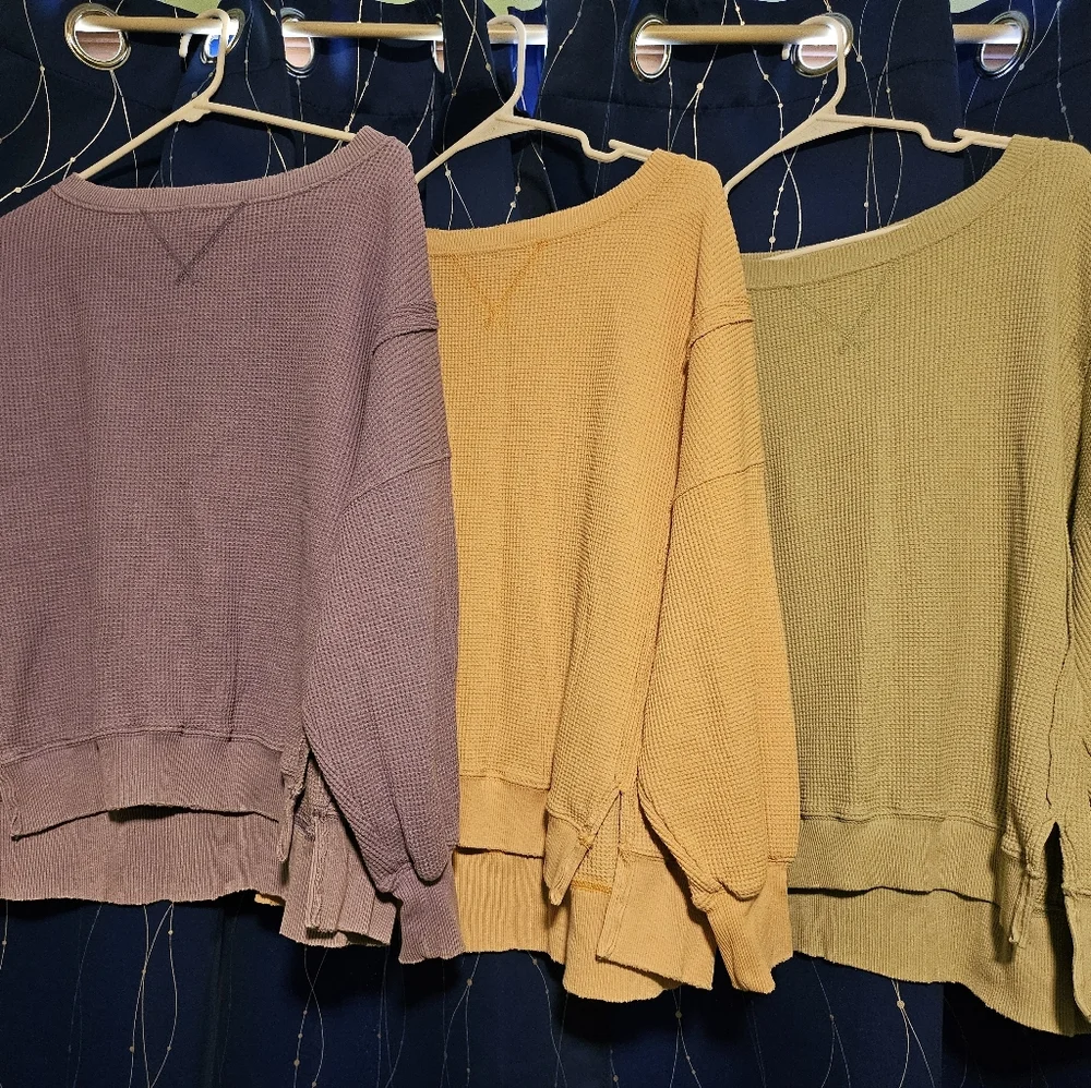 Women's American Eagle Waffle Pullover Bubdle - Purple, Yellow, Green - Picture 1 of 9